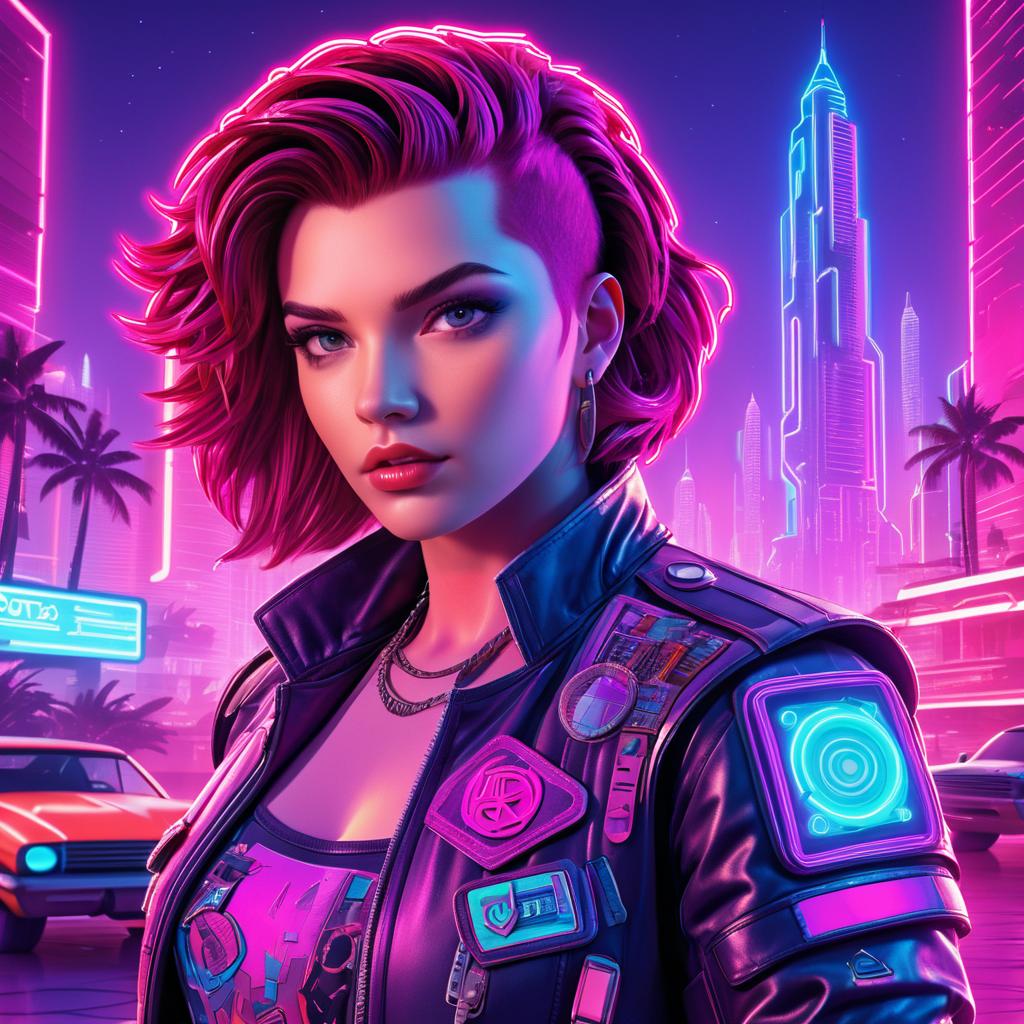 Determined Android in Neon Cityscape