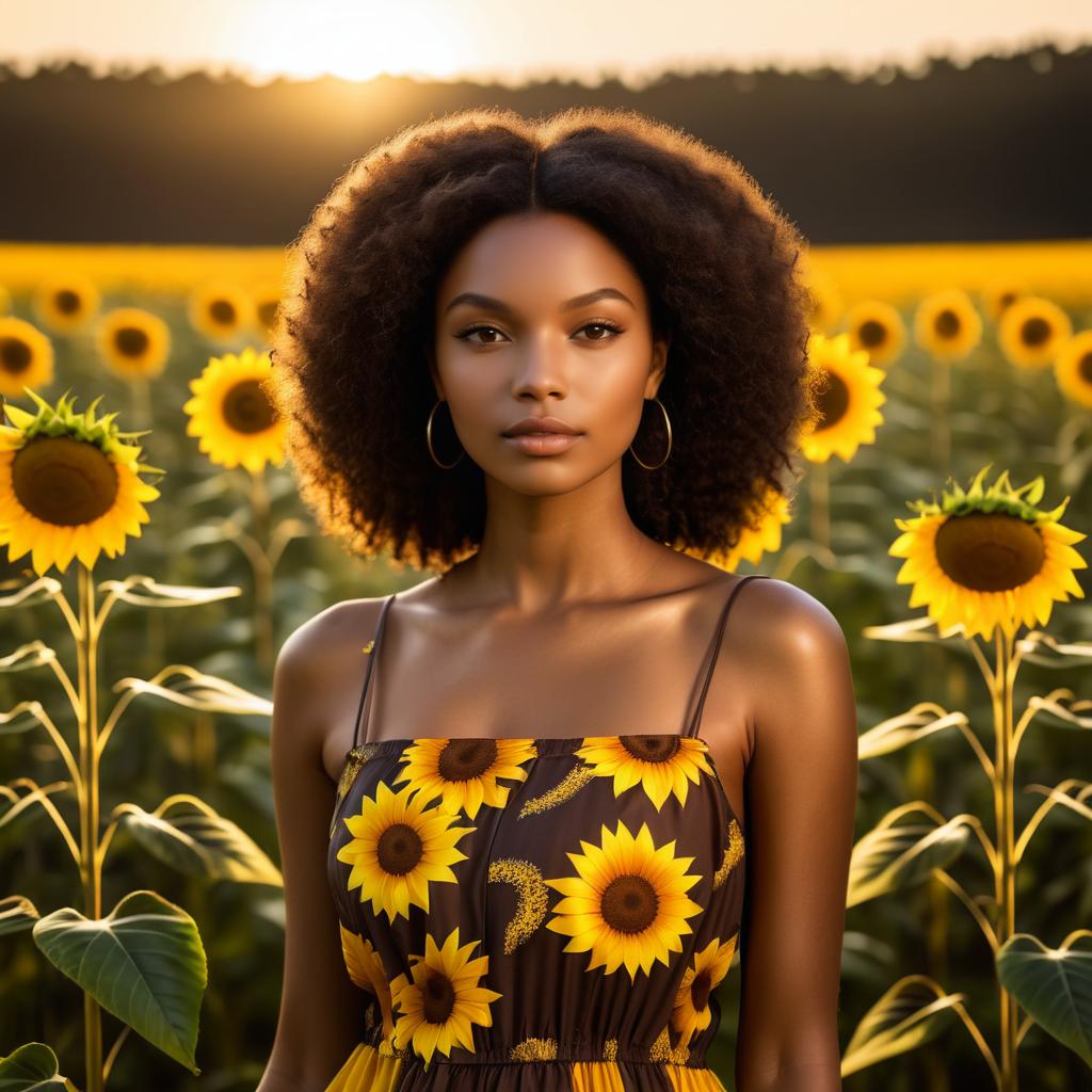 Young Brazilian Woman in Sunflower Field