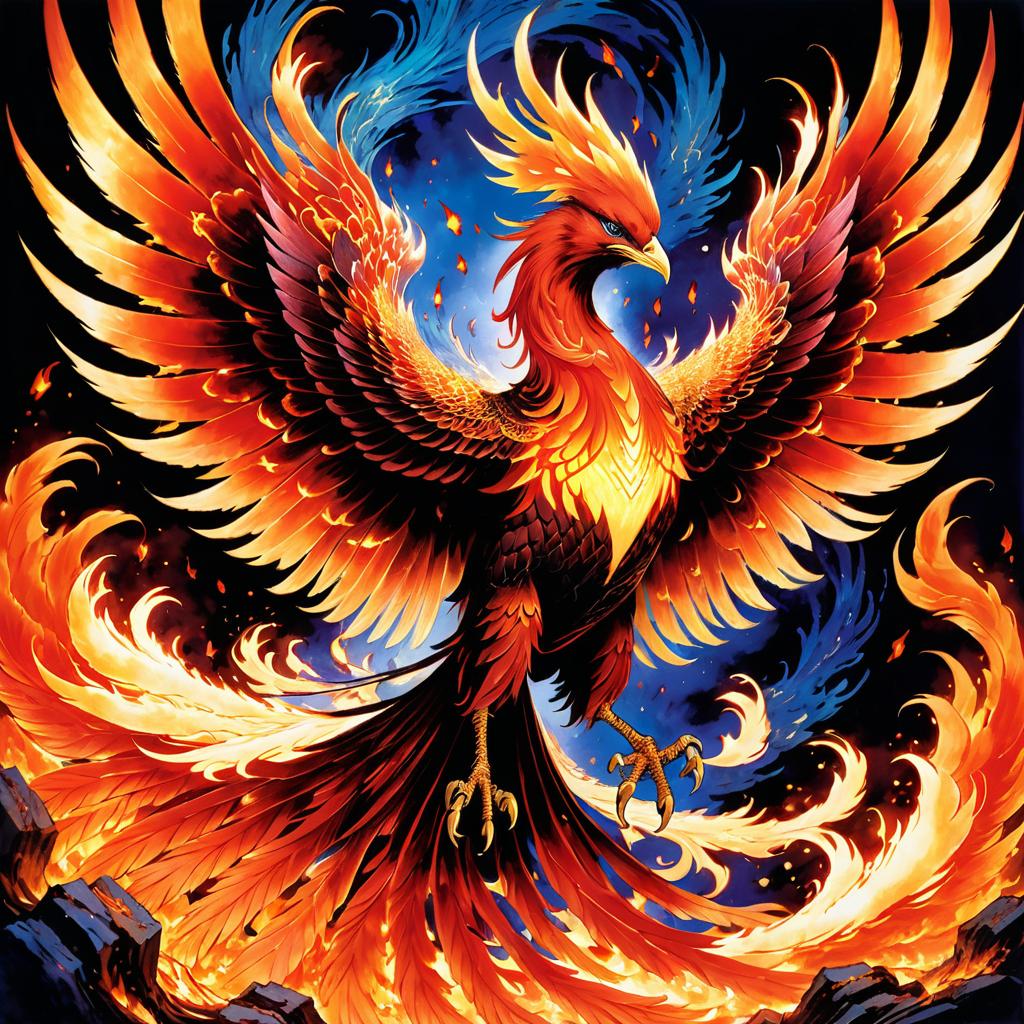 Majestic Phoenix Rising from Glowing Embers