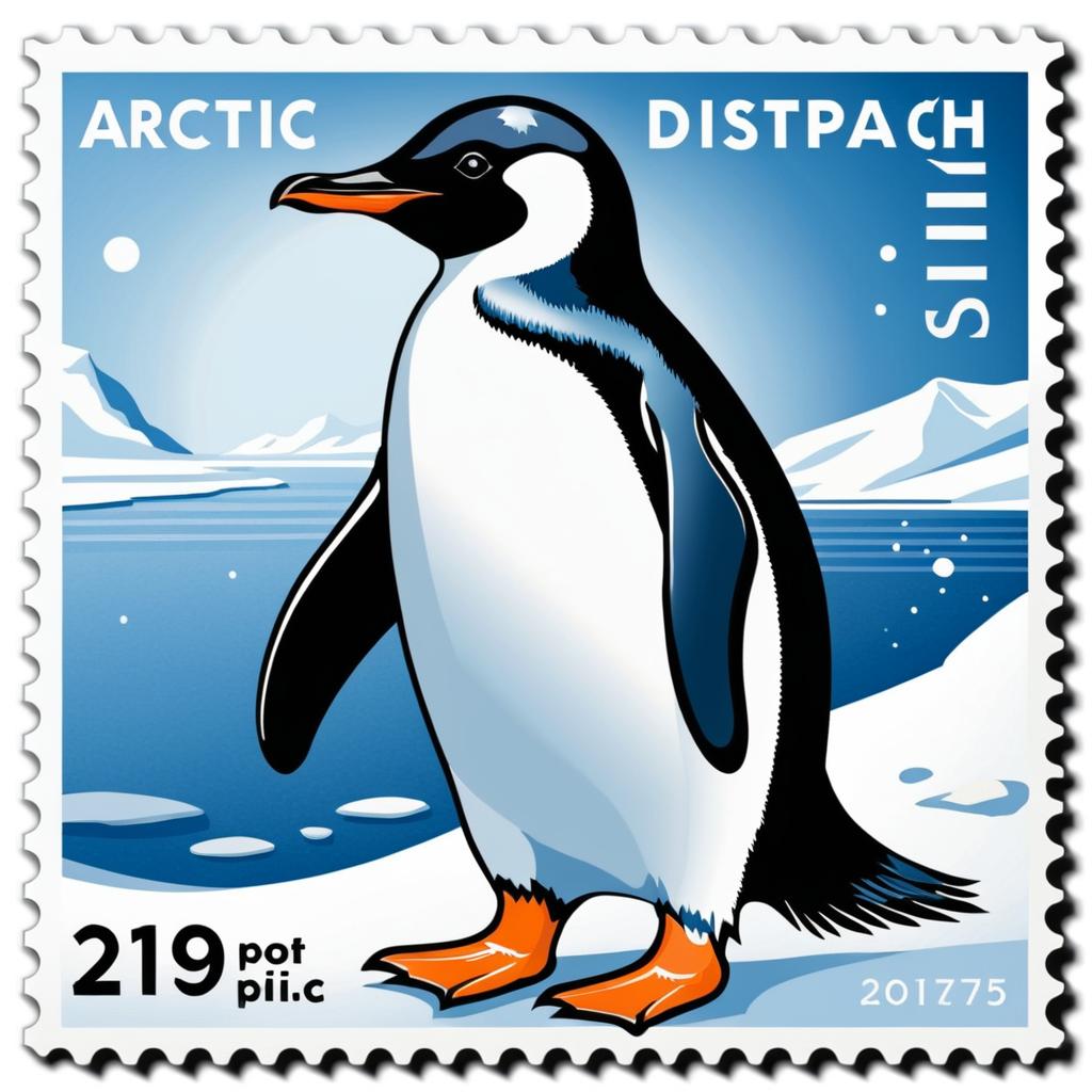 Cheerful Penguin Postage Stamp Design