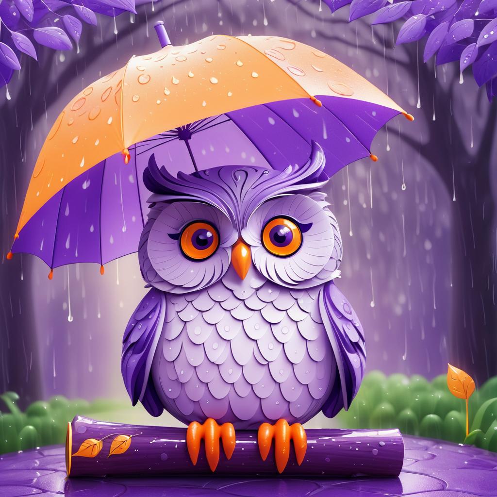 Charming Owl Under Purple Umbrella