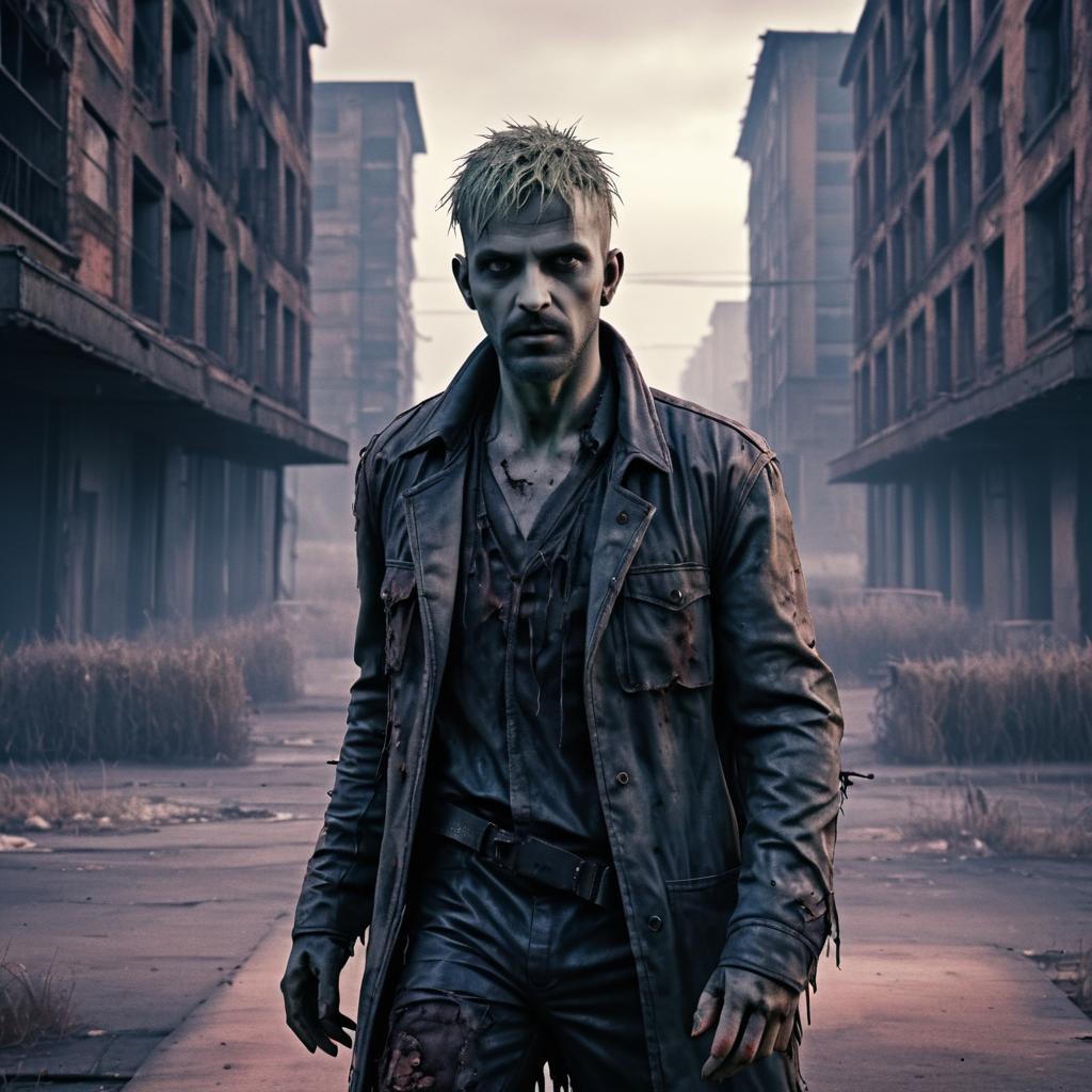 Haunting Male Zombie in Post-Apocalyptic City