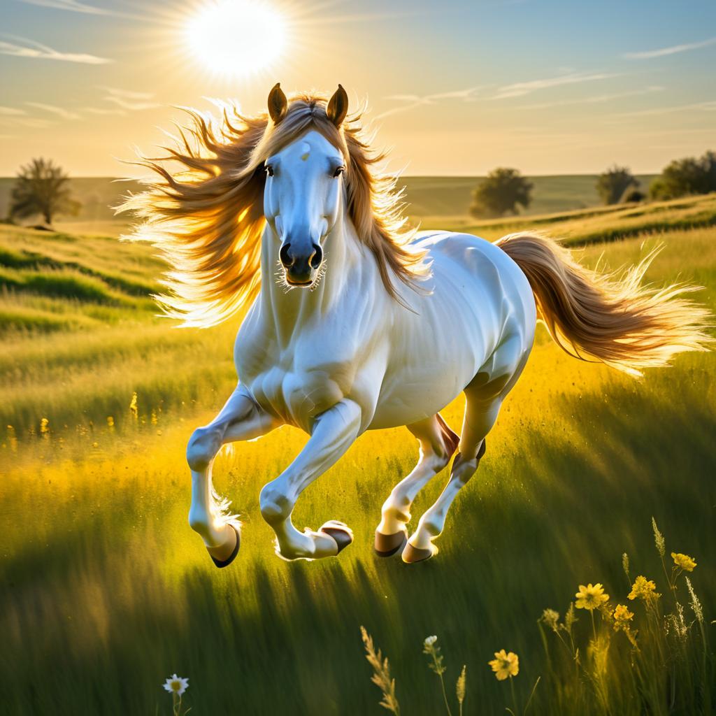 Vibrant Lowbrow Horse in Sunlit Meadow