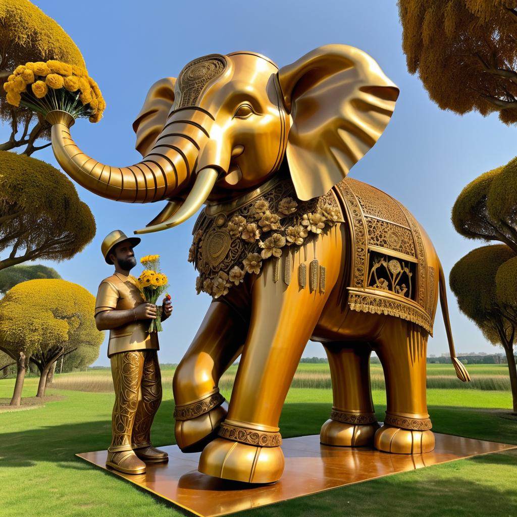 Majestic Elephant Statue in Surreal Landscape