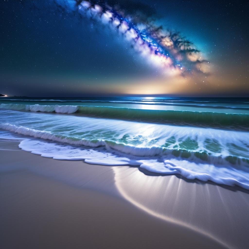 Mystical Night Beach with Starlit Sky