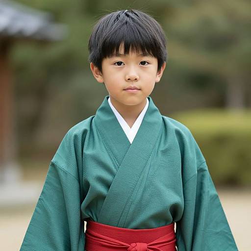 Boy in Green Kimono with Red Belt