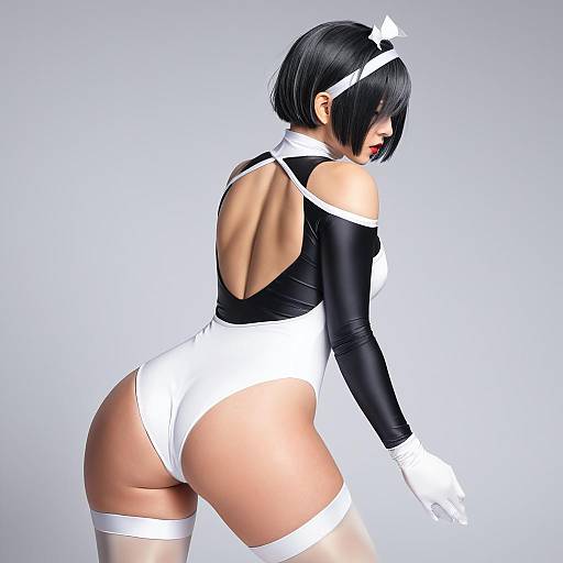 Backless Leotard Girl with Silver Hair