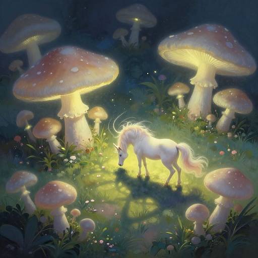Surreal Bioluminescent Garden with Unicorn