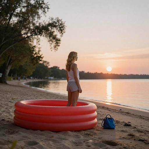 Blonde Woman at Sunset Beach Scene