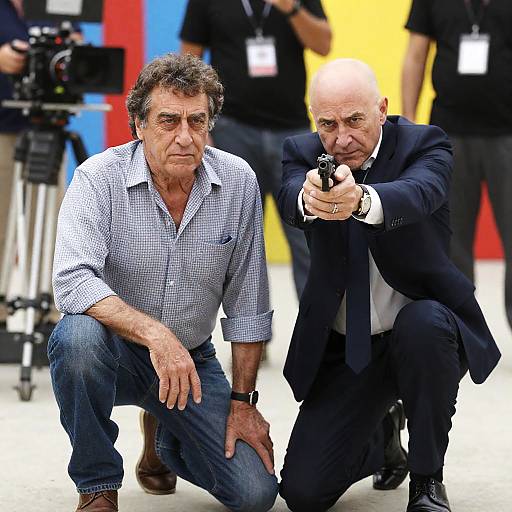 Dynamic Film Set Scene with De Niro and Burns