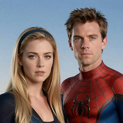 Serious Duo: Superhero and Model Close-Up