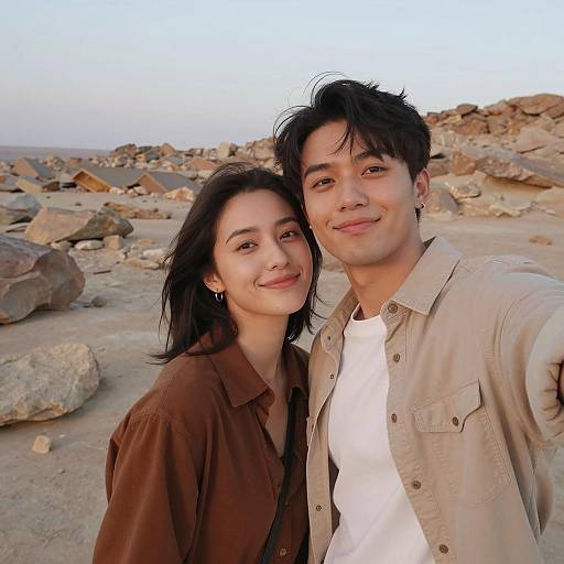Young Couple Taking Selfie in Rocky Desert