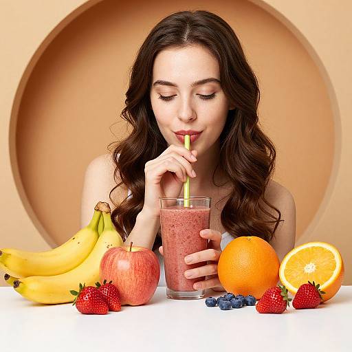 Young Woman with Vibrant Fruit Smoothie