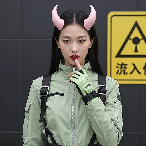 Futuristic Asian Woman in Neon Jacket