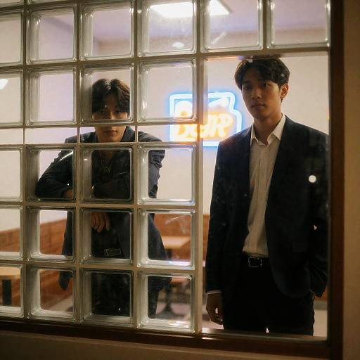 Reflection of Men in Glass Window