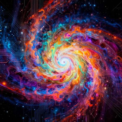 Vibrant Abstract Cosmic Circuit Art