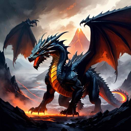 Fierce Dragon in Misty Volcanic Landscape