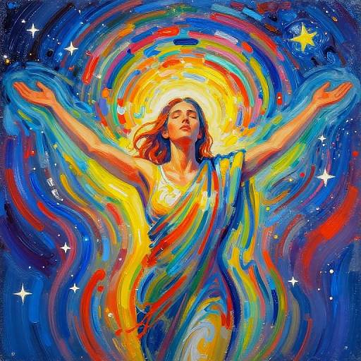 Uplifting Figure Amid Starry Swirls