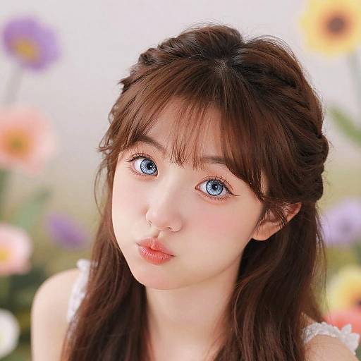 Cute Girl with Sparkling Eyes and Flowers