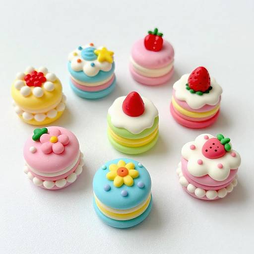Photograph of colorful, detailed, edible cake pops with various toppings like strawberries, flowers, and pearls, arranged on a white background.