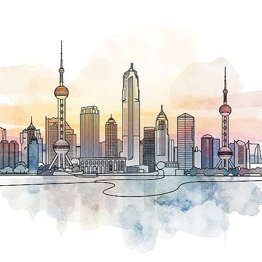 Continuous Line City Skyline Art