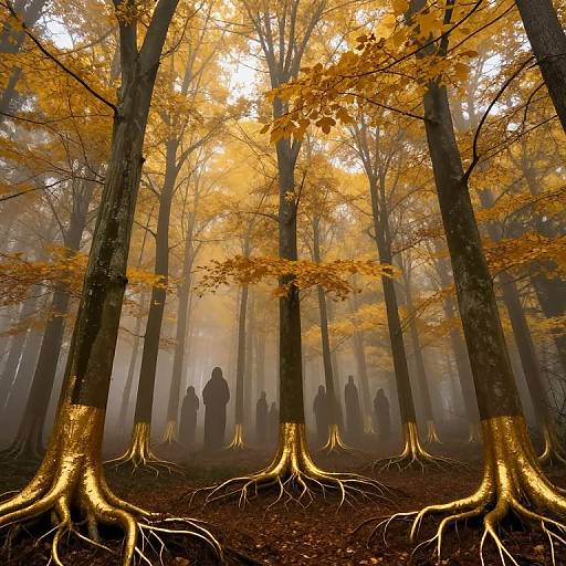 Reverse Forest with Golden Leaves