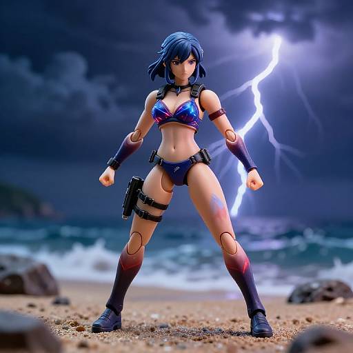 Tactical Bikini Action Figure on Stormy Beach