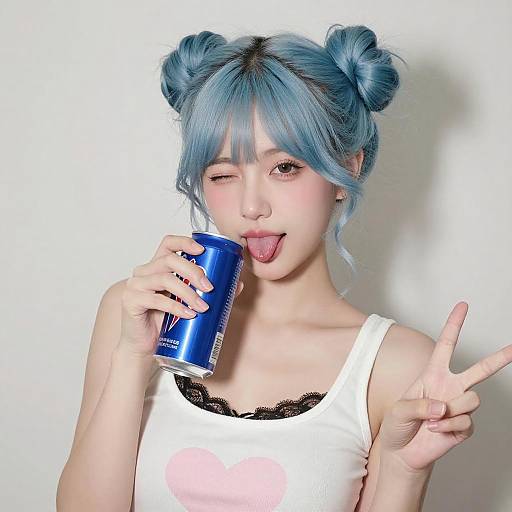 Youthful Woman Posing with Energy Drink