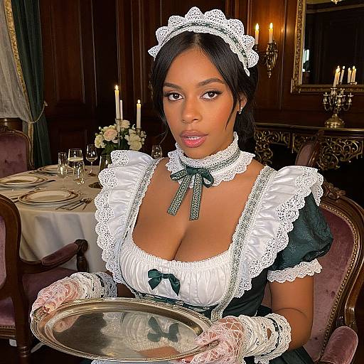 Elegant Maid in Vintage Dining Room