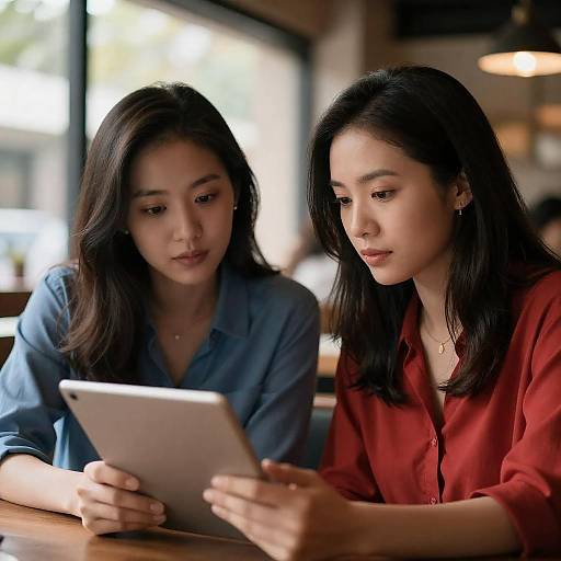 Focused Women with Tablet in Restaurant