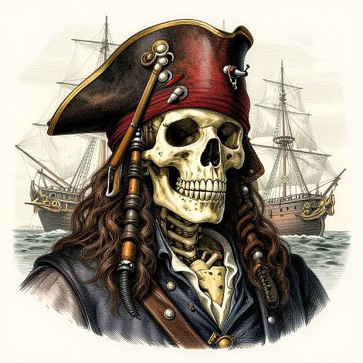 Pirate Skeleton Portrait on 1800s Ship