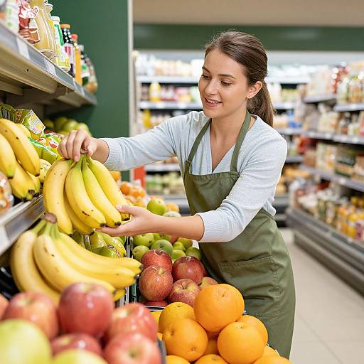 Saleswoman Organizing Vibrant Fruits