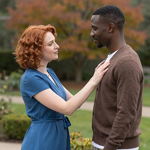 Autumn Garden Couple Sharing Gentle Touch