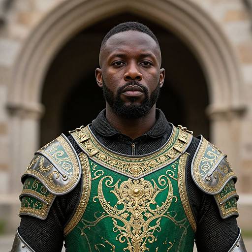 Portrait of Black Knight in Medieval Armor