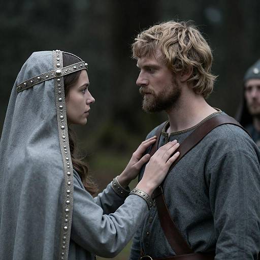 Medieval Woman and Man in Intense Moment