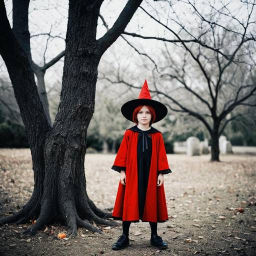 Boy in Red Witch Costume Outdoors