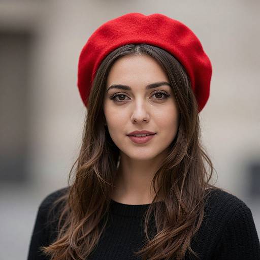 Brunette Woman in Red Beret