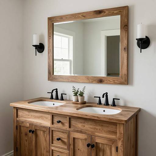 Rustic Wooden Vanity with Dual Sinks