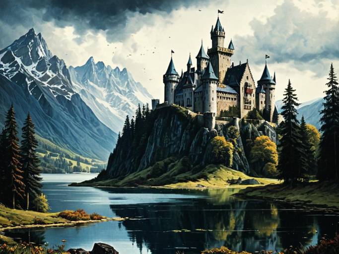 Enchanting Mountain Castle Fantasy Wallpaper
