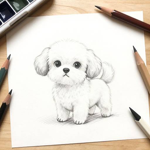 Cute Dog Sketch with Art Tools