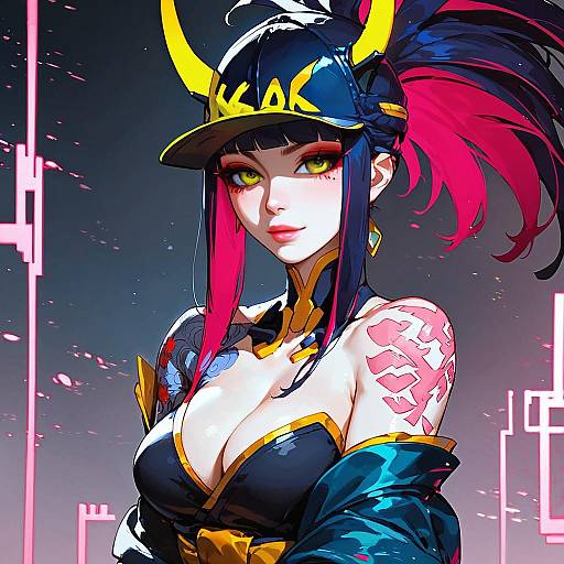 Cyberpunk Oni Girl in Neon Kimono