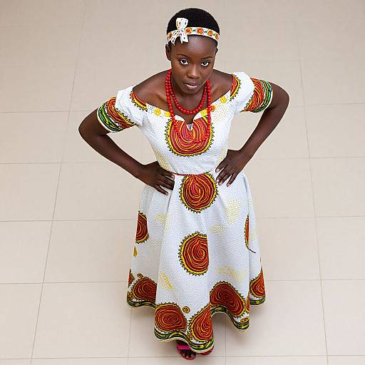 Black Woman in Colorful White Dress
