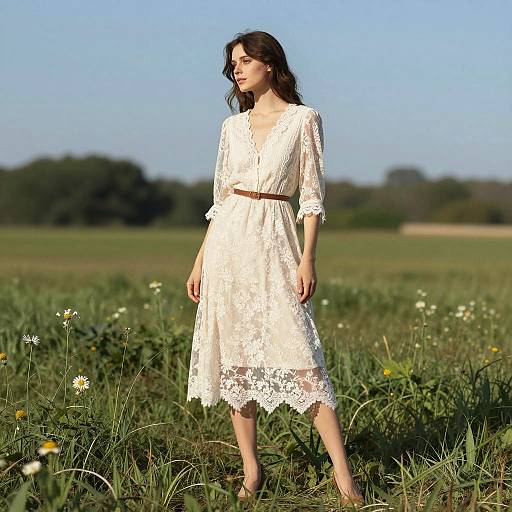 Elegant Woman in Vintage Lace Dress