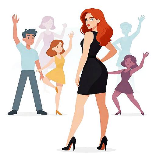 Confident Red-Haired Woman in Colorful Scene