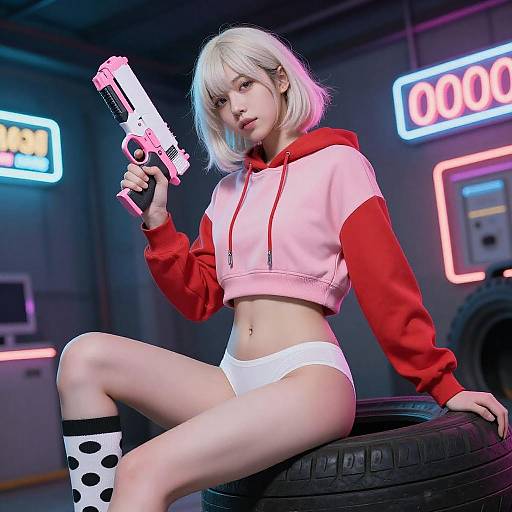 Neon Urban Woman with Futuristic Gun