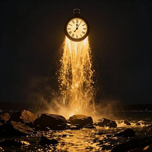Radiant Clock Illuminating Rocky Shore