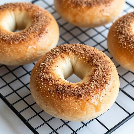 Golden Cinnamon Crunch Bagels on Rack