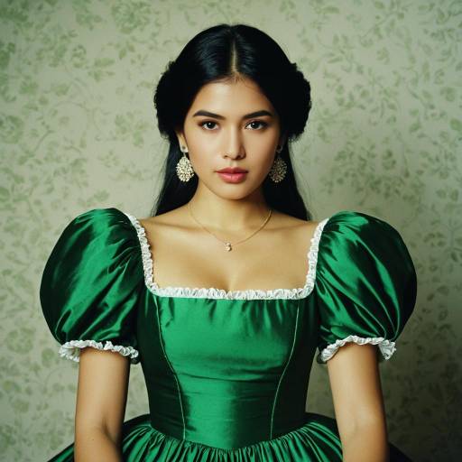 Woman in Green Puffy Sleeve Dress