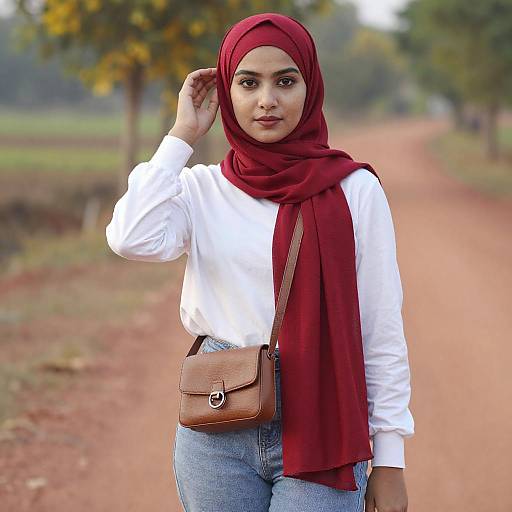 Young Woman in Red Hijab Outdoors
