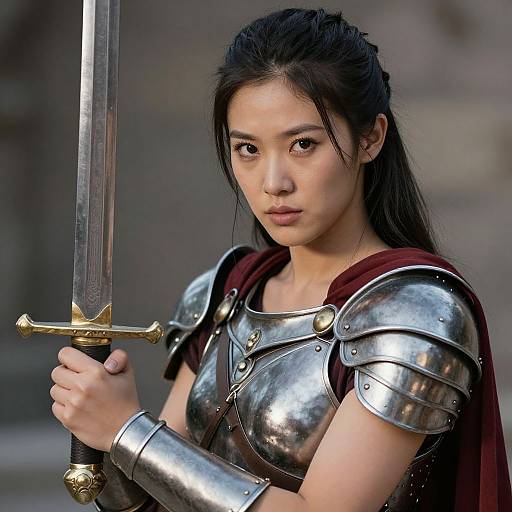 Close-Up Gladiator Woman in Armor